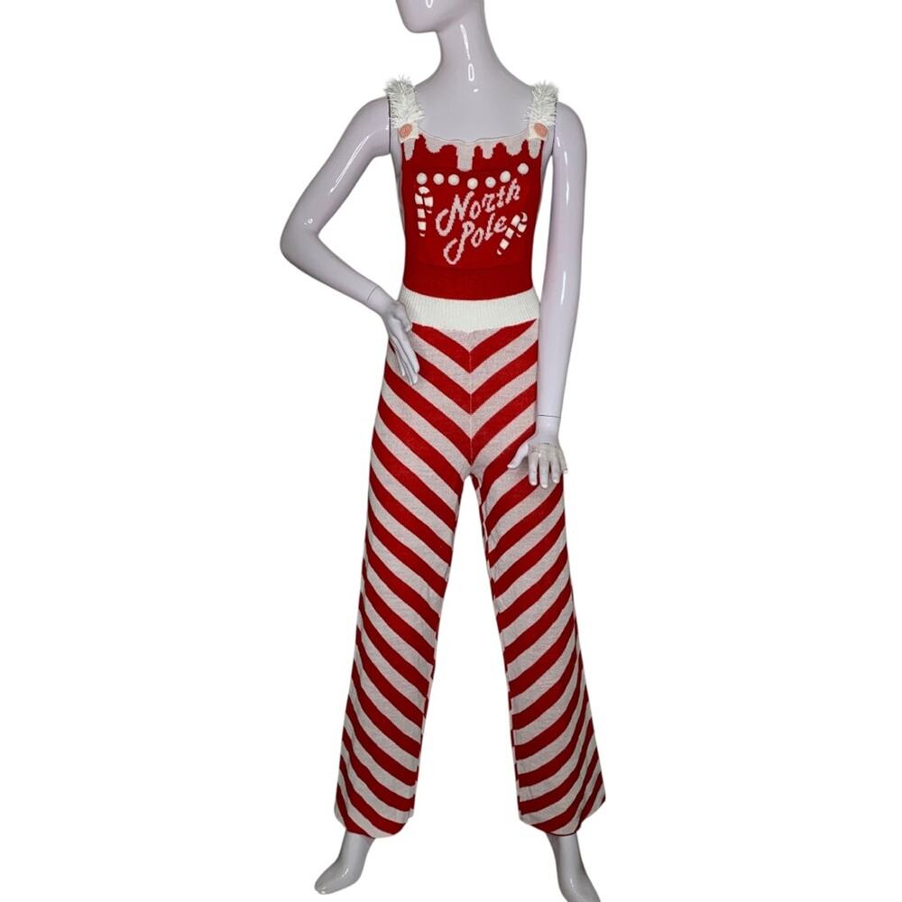 Eyeshadow NWT Candy Cane Christmas Jumpsuit Fine Knit Red and White Size S